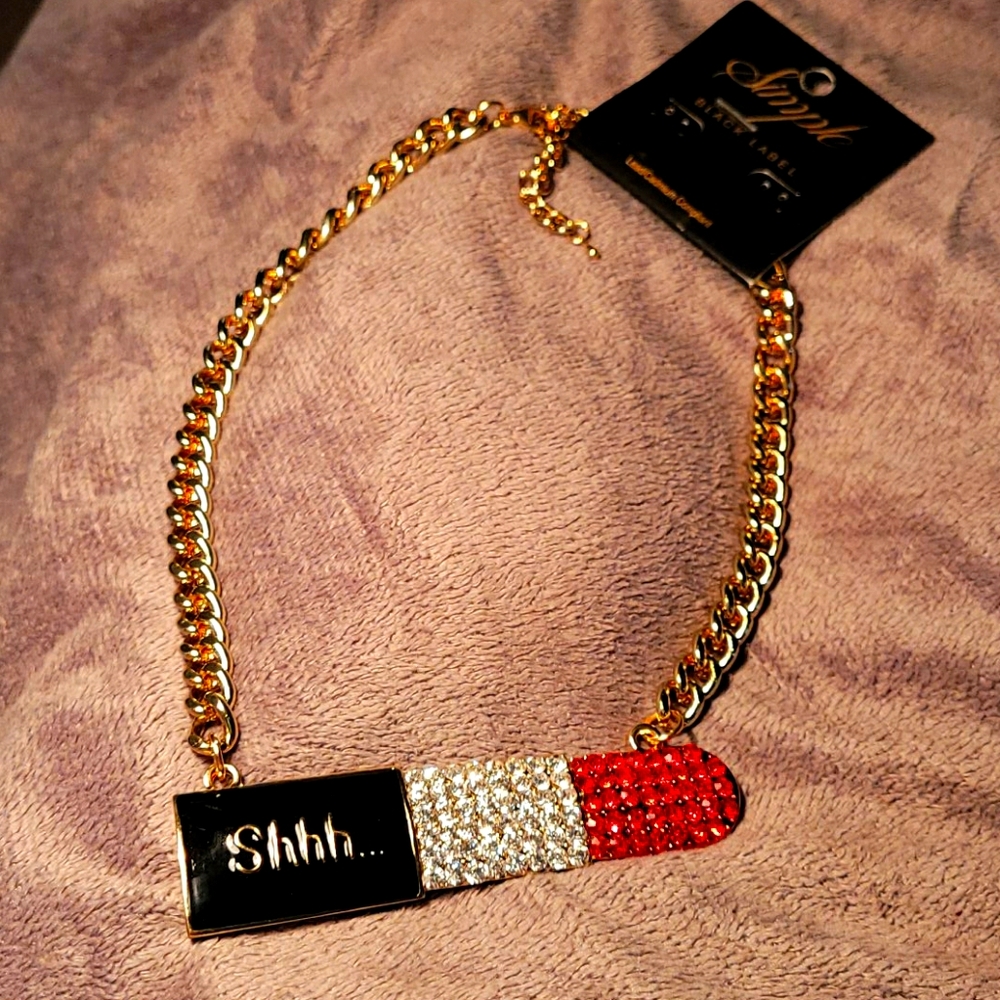 Large Lipstick Rhinestone Necklace